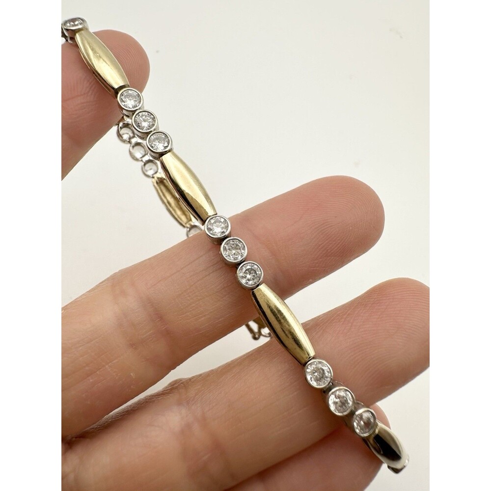 Gold Over 925 Sterling Silver Two Tone Bezel Set Tennis Bracelet 7”